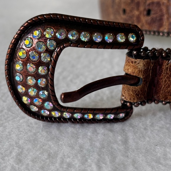 Roper Western Leather Rhinestone Belt Brown Copper Studded Small - Picture 7 of 7